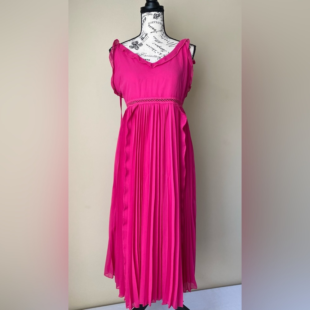 Preloved Never a Dull Moment Magenta Pink Tie-Strap Pleated Midi Dress Org $96